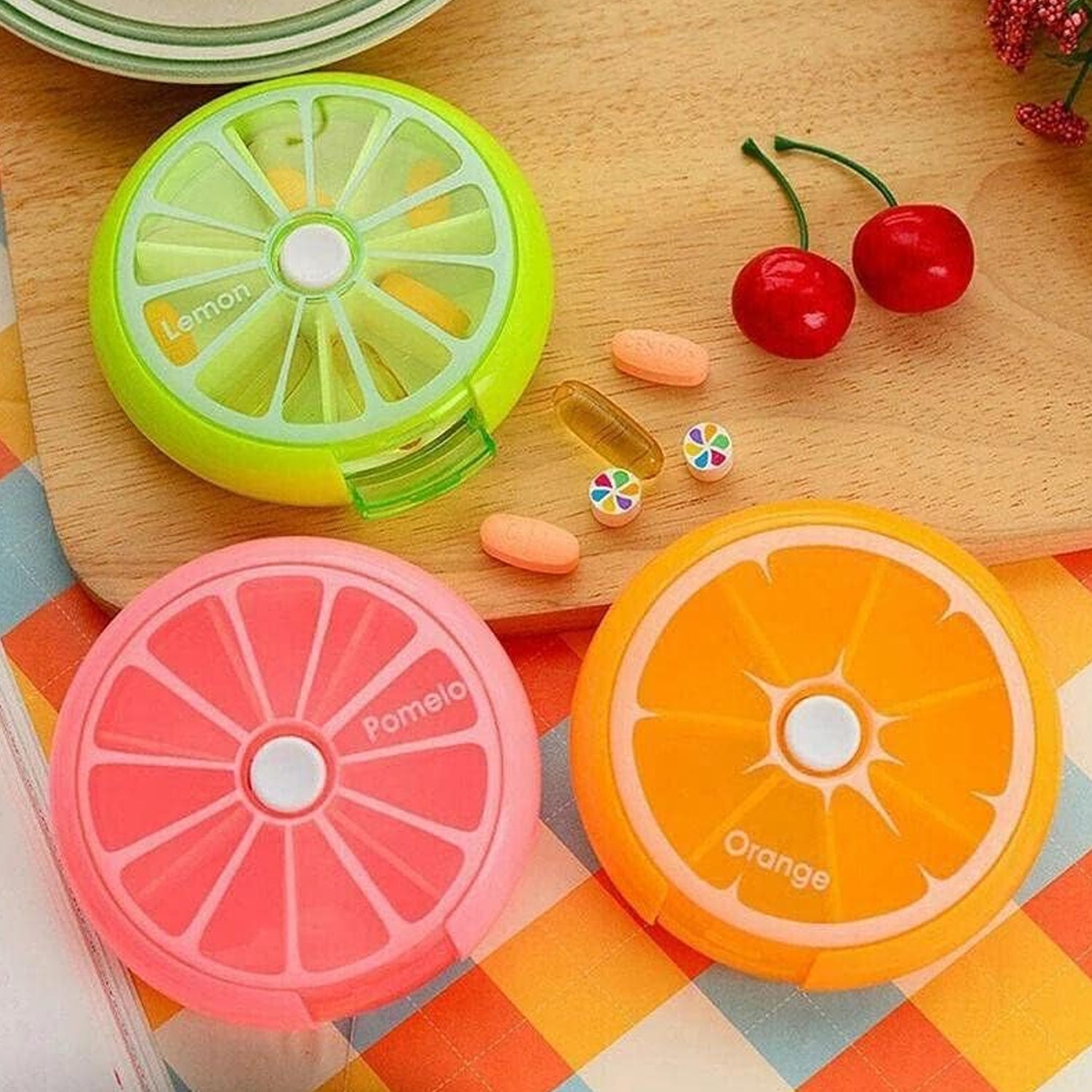 12609 Pill Box Medicine Dispenser 7-Day Week Weekly Whee Cute Portable fruit style 7 grid seal rotation Pill Organizer Medicine Box (1 Pc) 12609 Pill Box Medicine Dispenser 7-Day Week Weekly Whee Cute Portable fruit style 7 grid seal rotation Pill Organizer Medicine Box (1 Pc)
